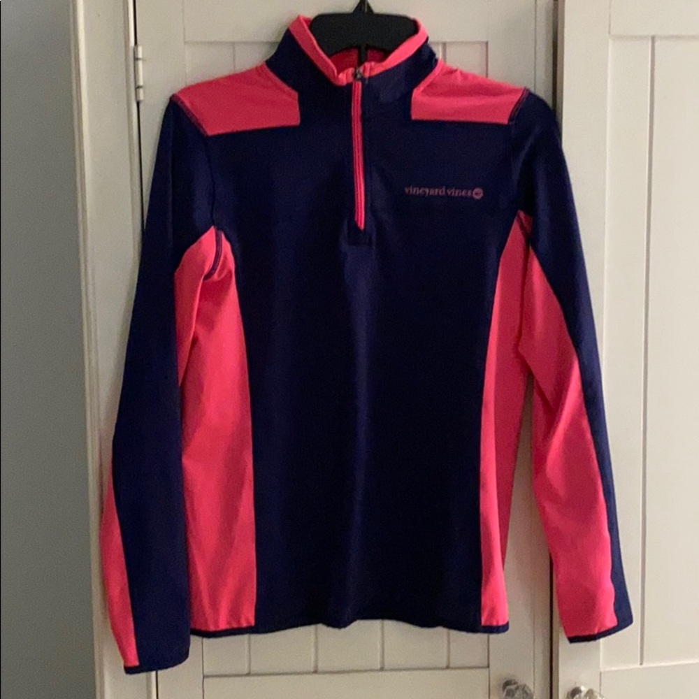 Vineyard Vines neon pink/ navy half zip
